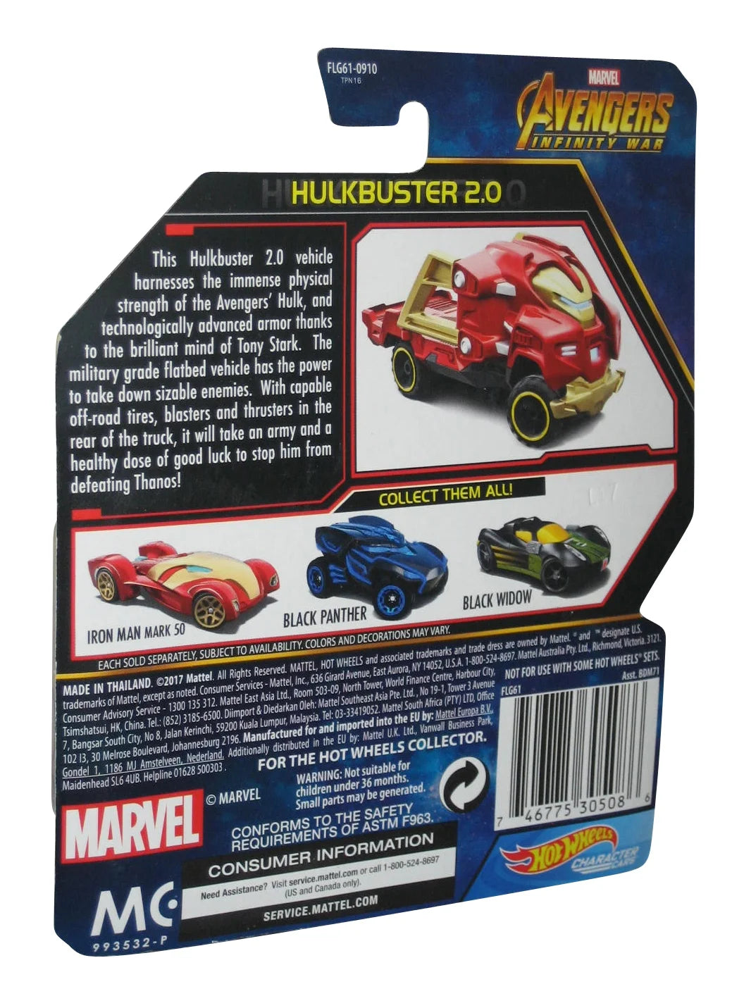 Hot Wheels Iron Man Hulkbuster 2.0 Character Cars Toy Vehicle I548150