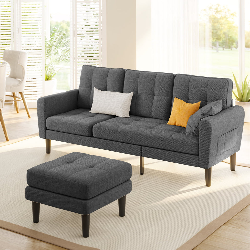 Dark Gray L Shaped Sectional Sofa Bed with Ottoman P993