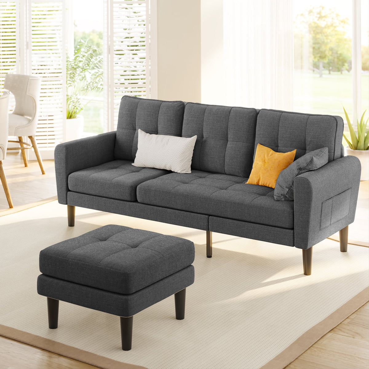 Dark Gray L Shaped Sectional Sofa Bed with Ottoman P993