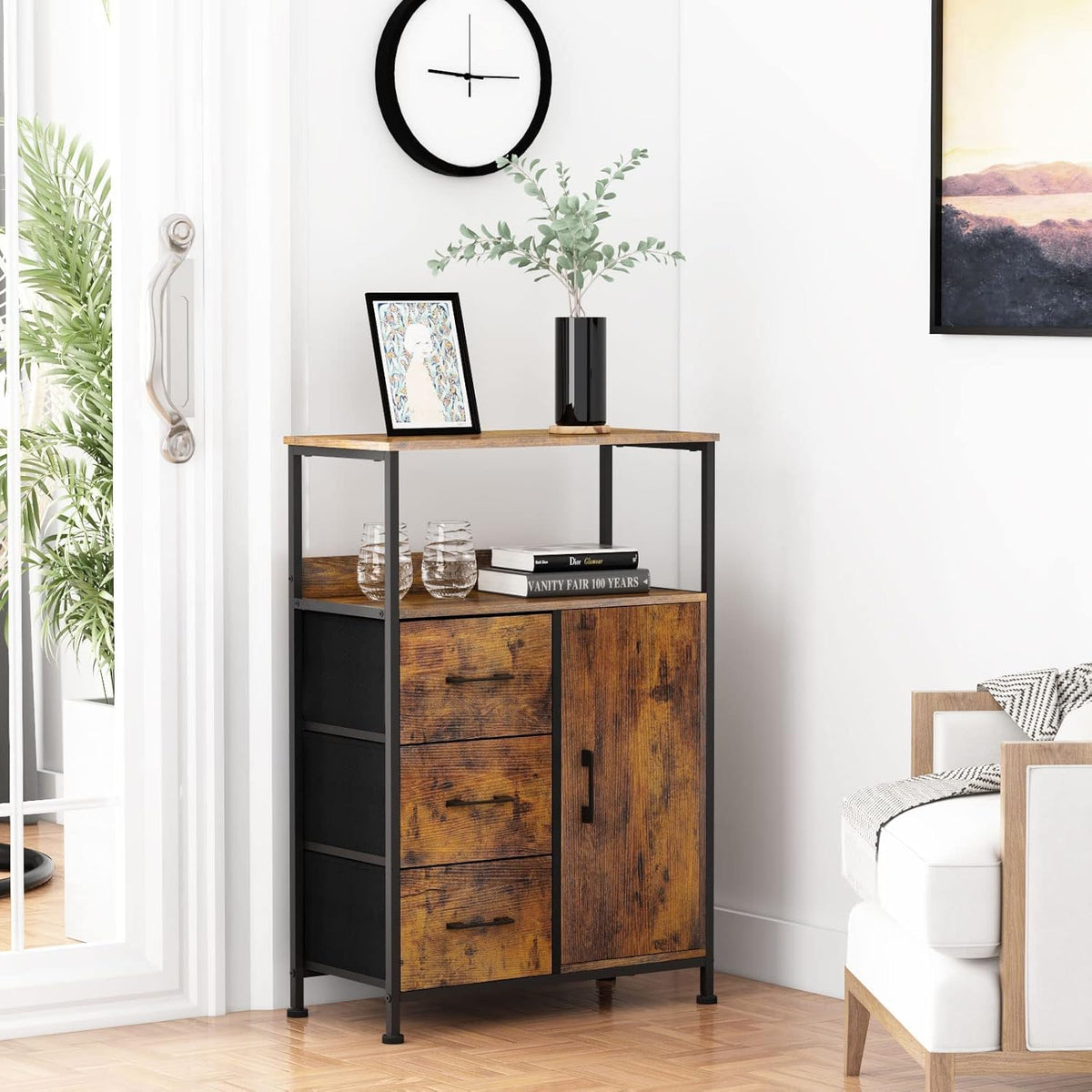 Storage Cabinet with 3 Drawers and Door Wood Y737