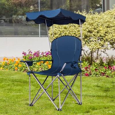 Blue Portable Folding Beach Canopy Chair with Cup Holders W568