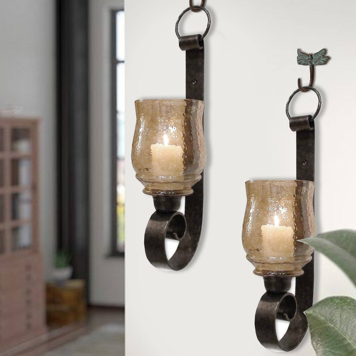 Set of 2 Bronze Wall Mounted Candle Holder Sconce S2163