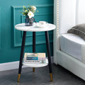 White 2-Tier Round Side Table with Storage Shelf U73573
