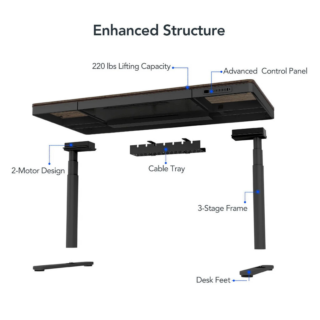 Dark Bamboo 55"x28" Standing Desk with Drawers A2863
