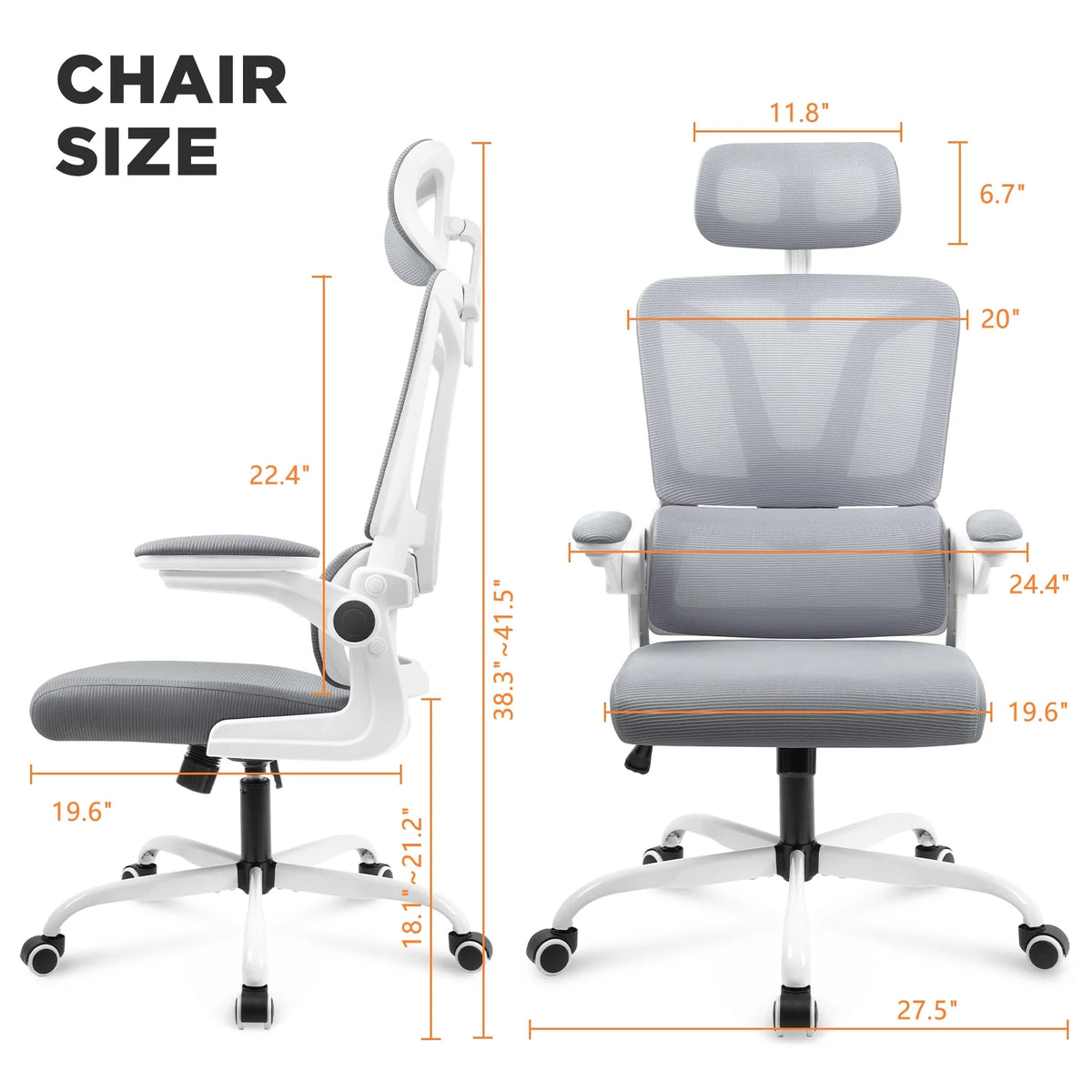 Grey Ergonomic High Back Mesh Office Chair with Lumbar Support T890