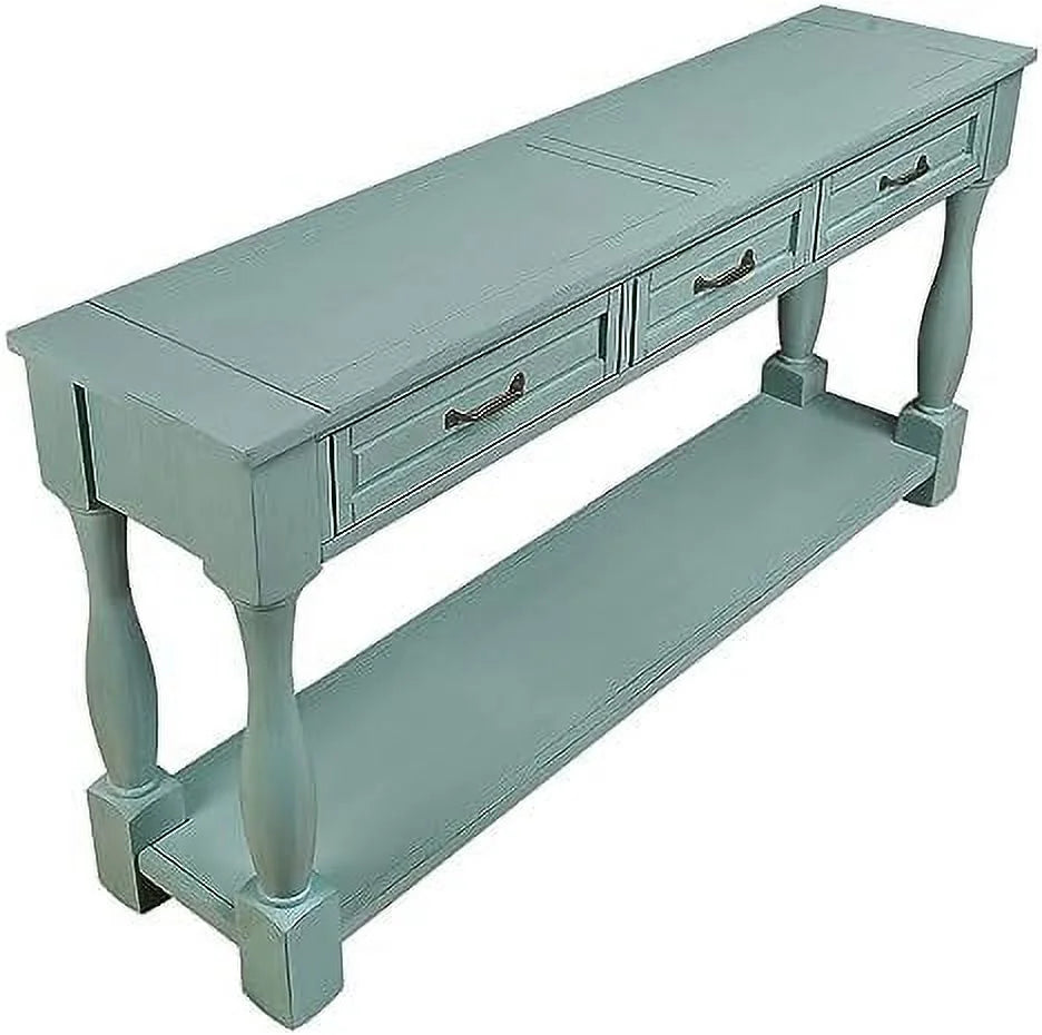 White 63 inch Wood Console Table with 3 Drawers M352