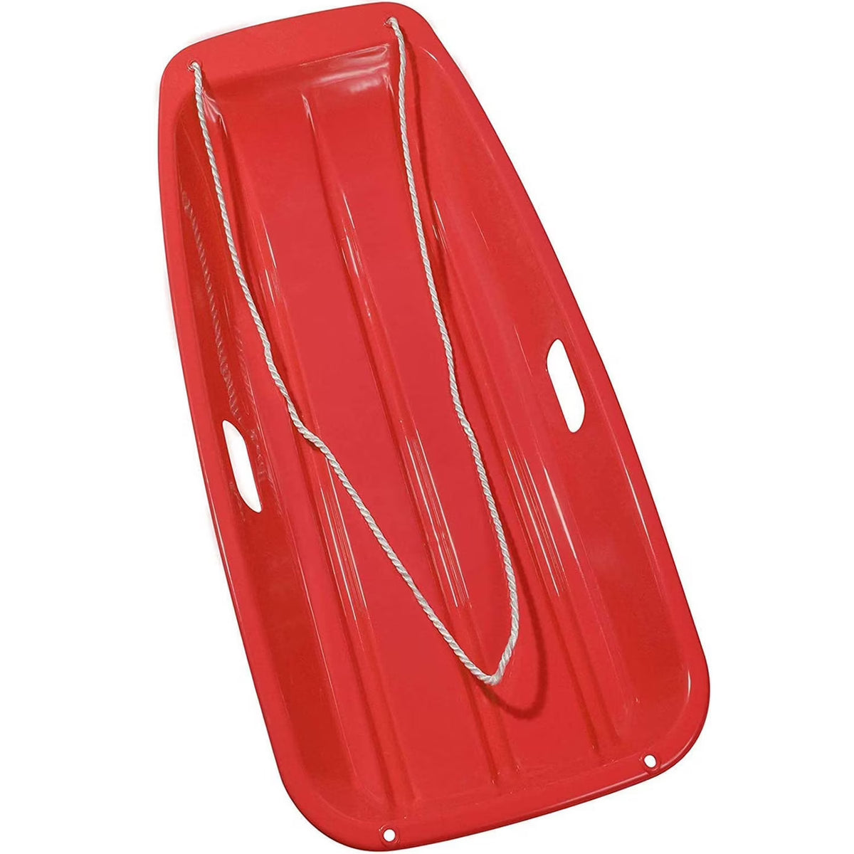 Red Slippery Plastic Snow Sled with Handles and Ropes, 35''x17'' R14627