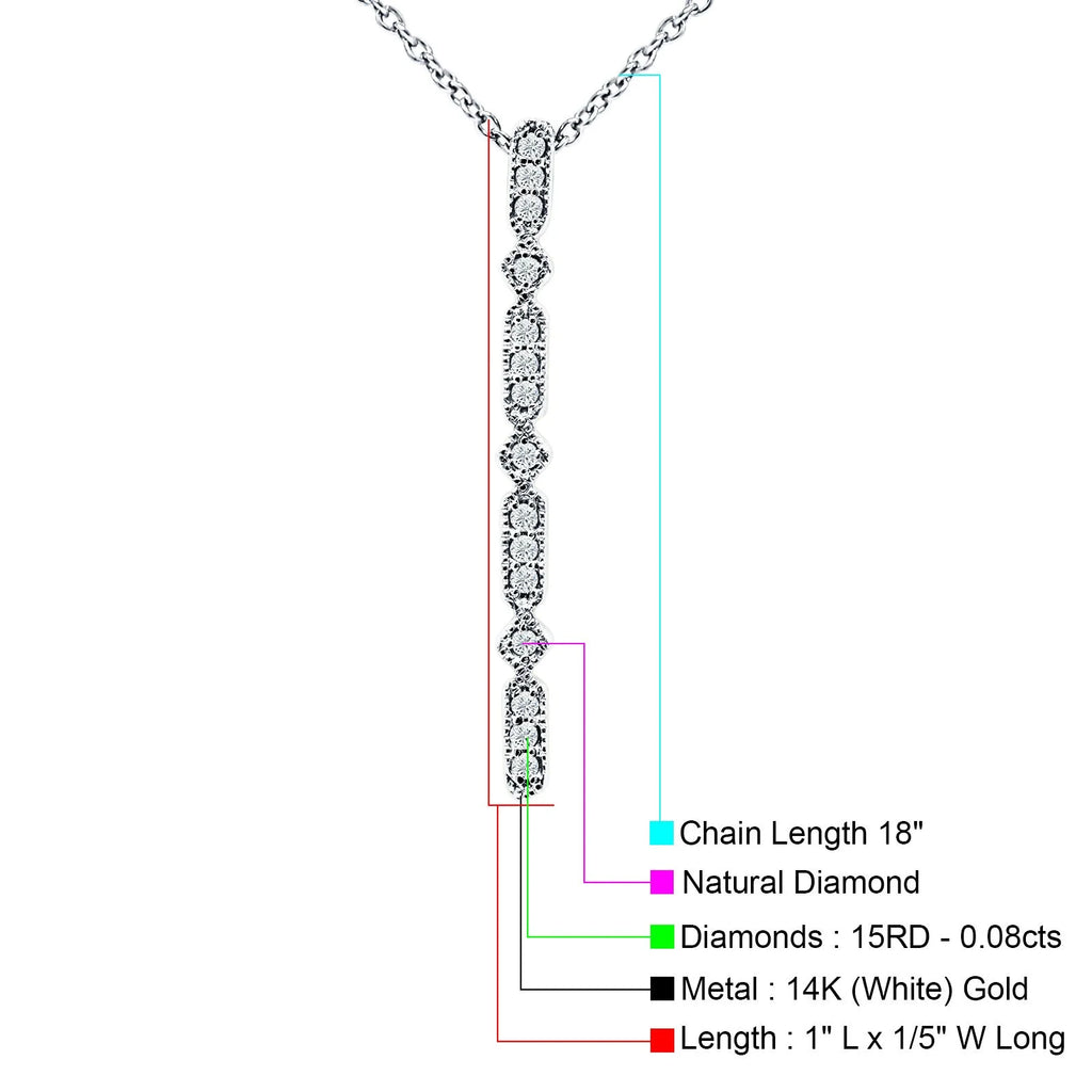 14K White Gold Diamond Drop Bar Pendant Necklace 18" H121271