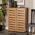Oak Brown Finished Wood 2-Door Shoe Storage Cabinet R52102