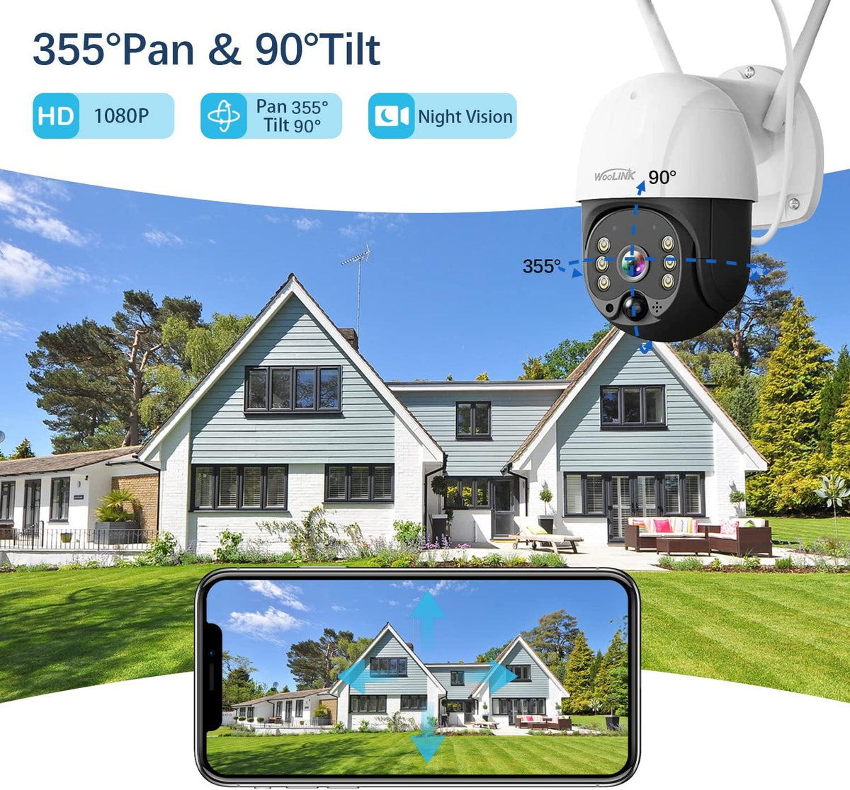 3MP PTZ Solar Security Camera Outdoor, 360° Wireless WiFi Rechargeable Solar Battery Camera with 2-Way Talk, Color Night Vision H579