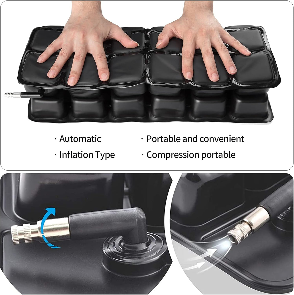 Self Inflating Seat Cushion, Non-Slip, 16 x 16 U6309