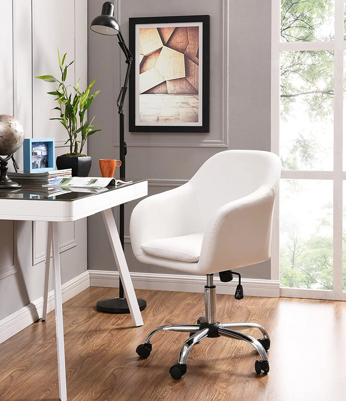 White Ergonomic Executive Office Chair with Armrest Z724