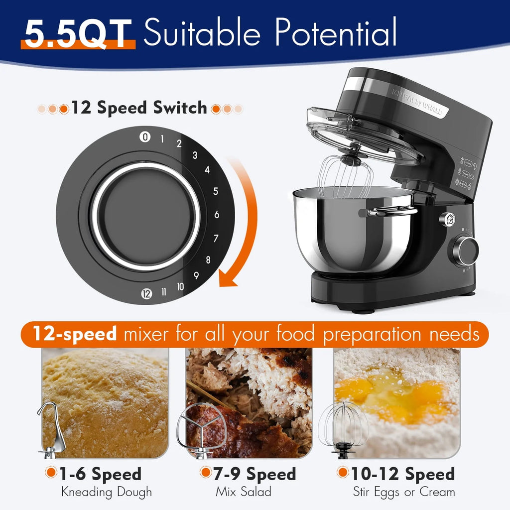 5.5Qt 12-Speed Tilt-Head Electric Stand Mixer with Stainless Steel Bowl I866