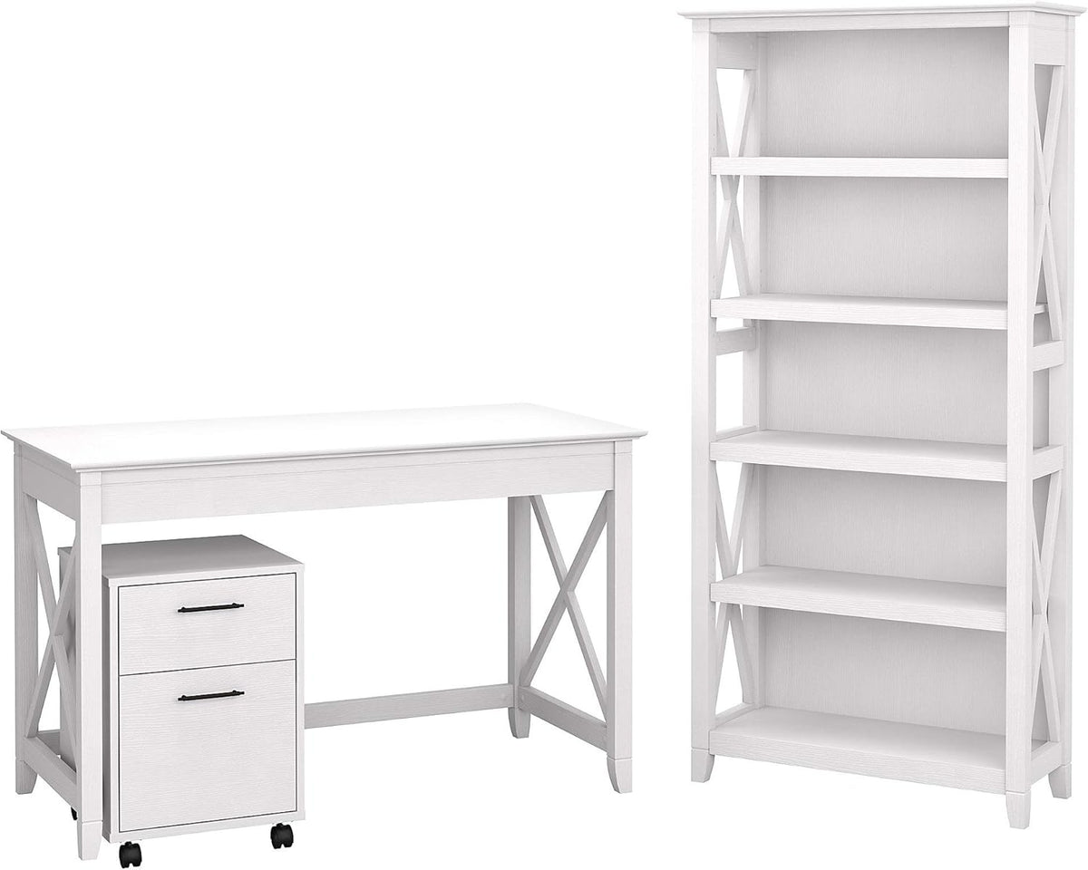 48W Writing Desk with 2 Drawer Mobile File Cabinet and 5 Shelf Bookcase T509119