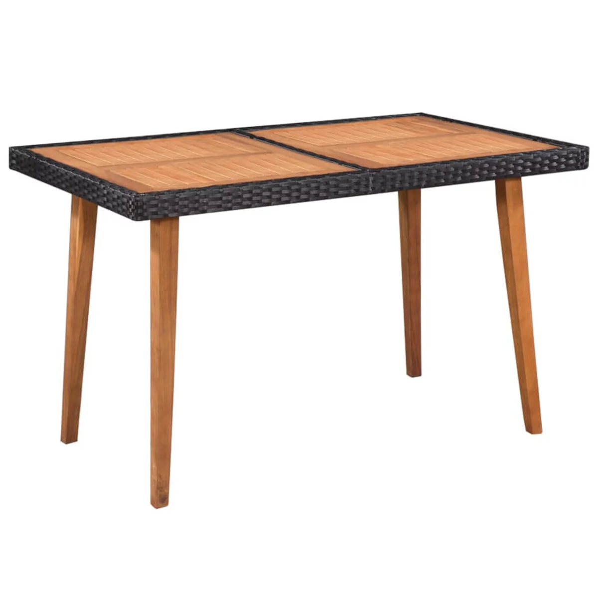 5 Piece Acacia Wood Top Dining Table and 4 Chairs Black Poly Rattan Outdoor Dining Set T5495