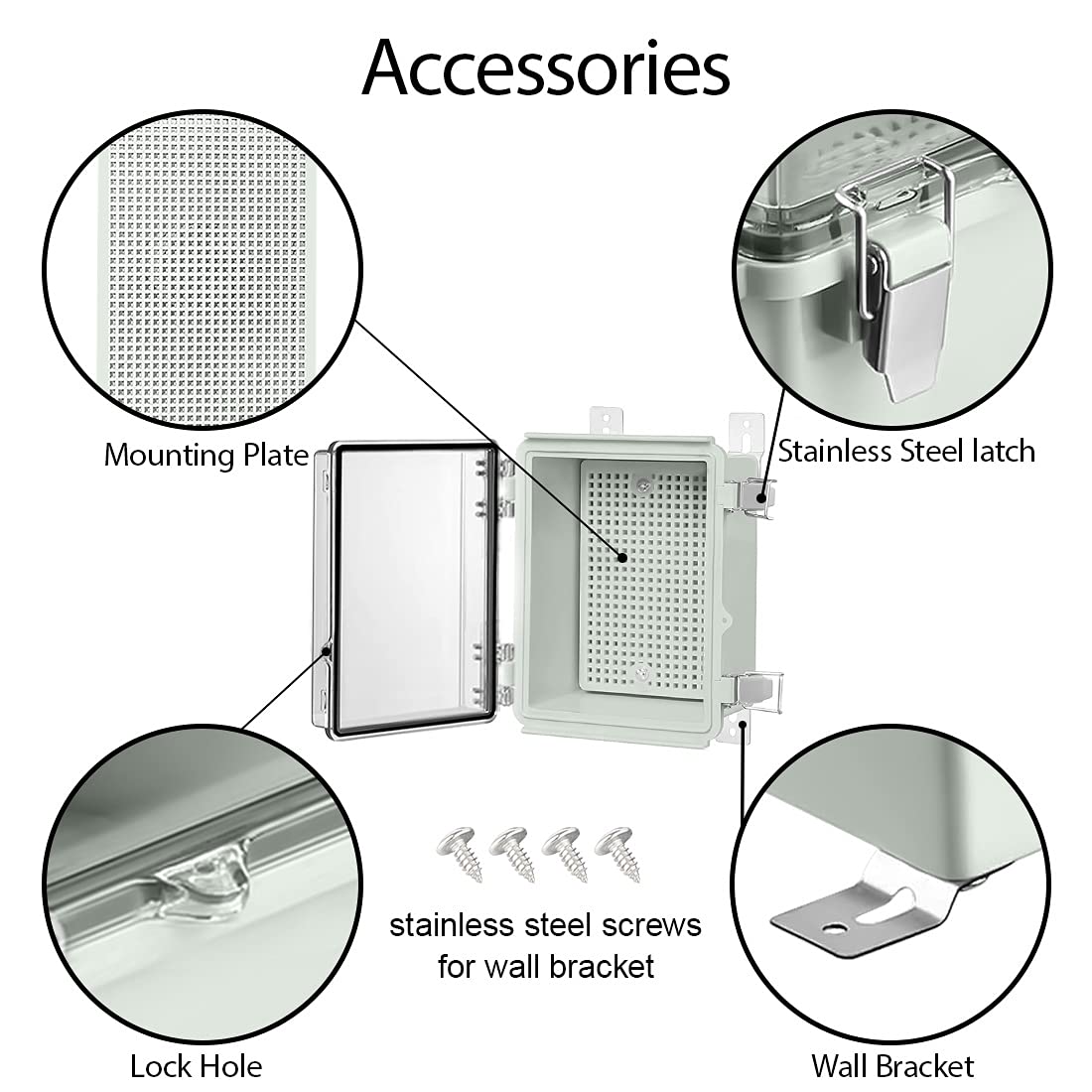 ABS Junction Box Hinged Clear Cover Stainless Steel Latch IP67 Waterproof Enclosure with Mounting Plate Wall Bracket 5.9x3.9x2.8 inch Pack of 2 R41598