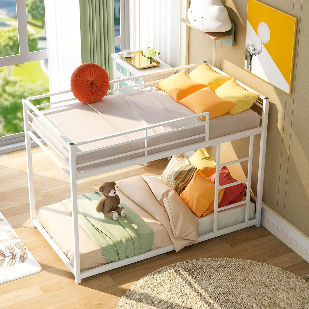 Black Full over Full Metal Bunk Bed with Ladder and Guardrails M2215