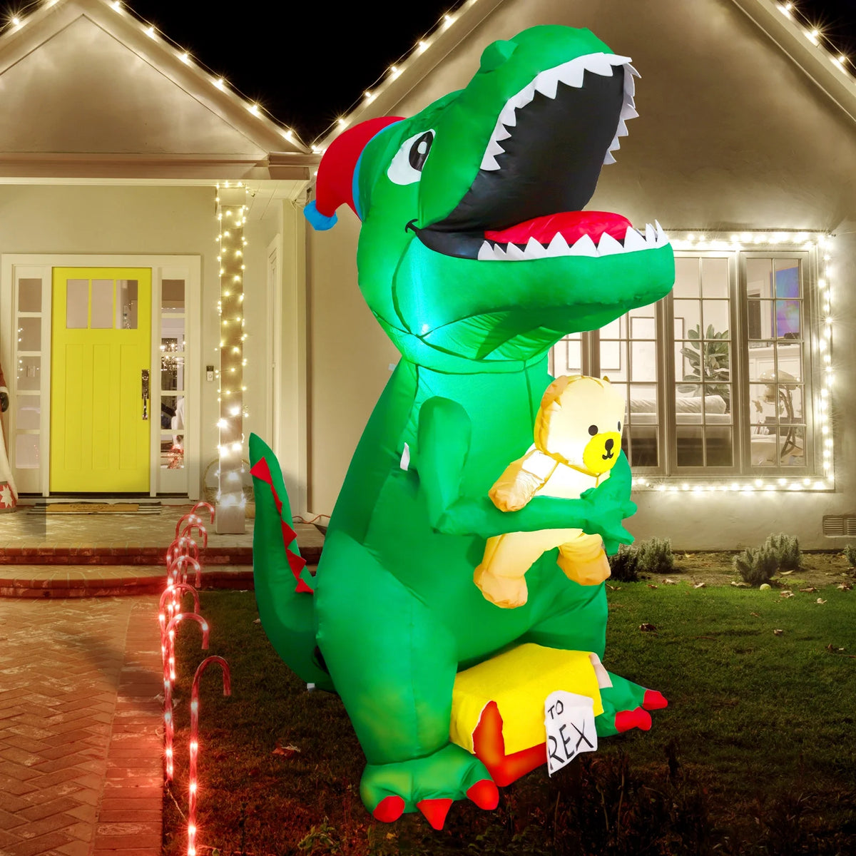 7FT Green Dinosaur Christmas Inflatable with Build-in LED Light I4707