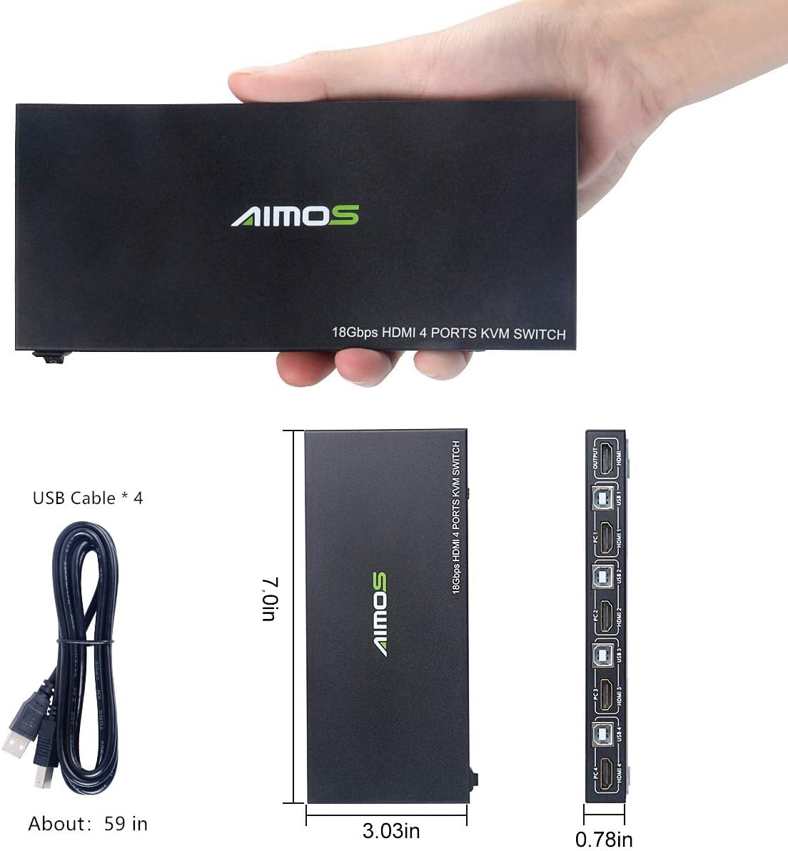 KVM Switch HDMI 4 Port Box with USB Hub Port, 4K@60Hz L693508