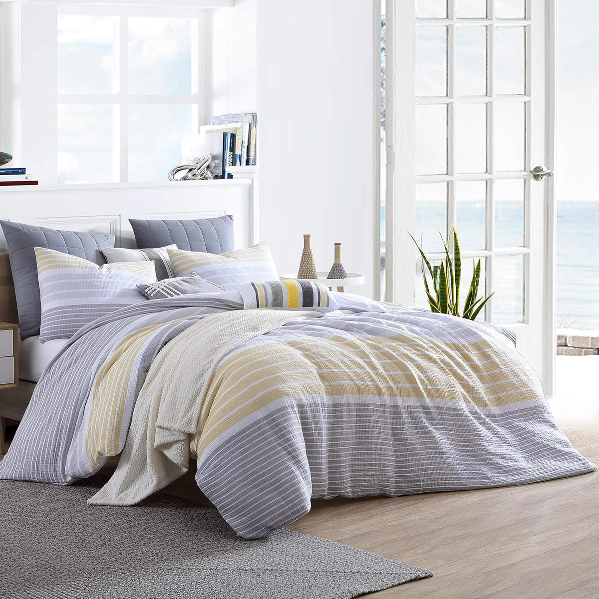 Mauve King/Cal King 100% Cotton Gauze Stripe Duvet Cover Set C947438