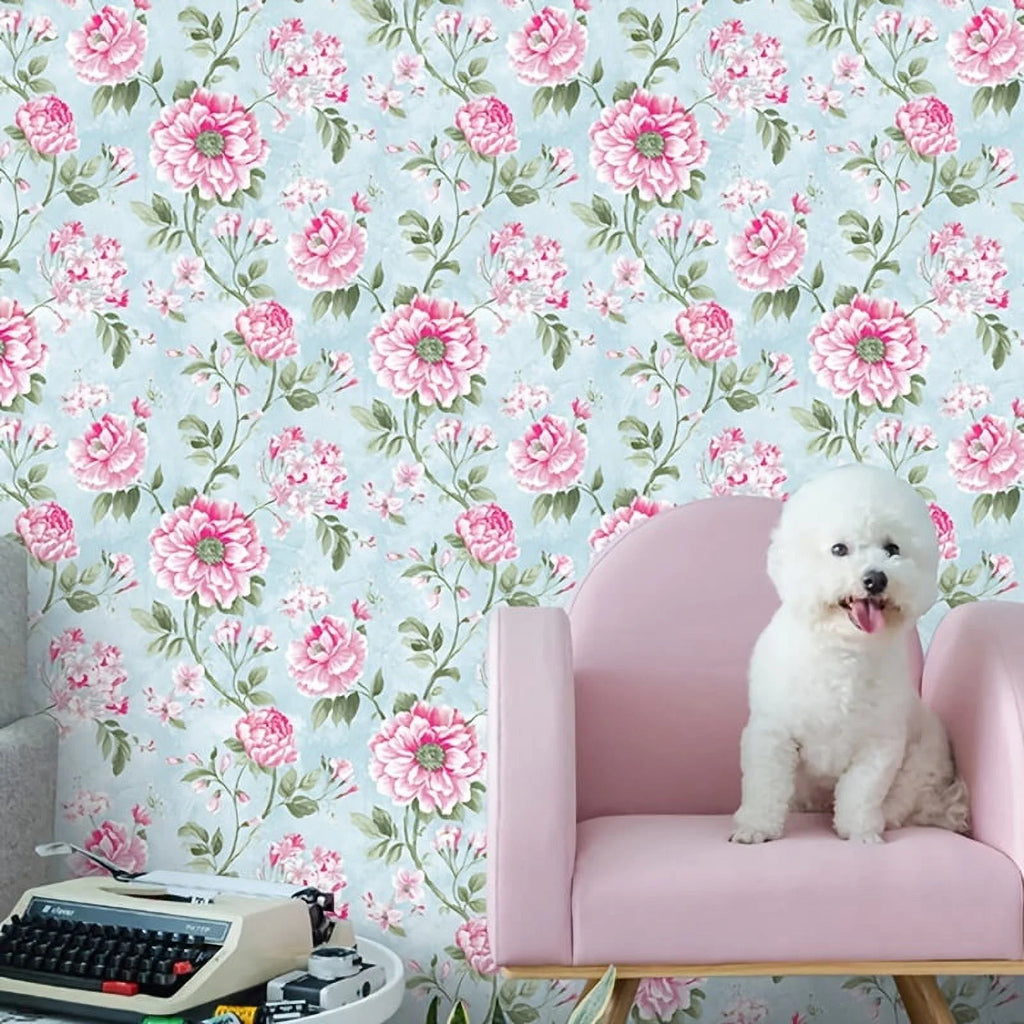 Pink Flowers And Leaves Peel And Stick Wallpaper H579883