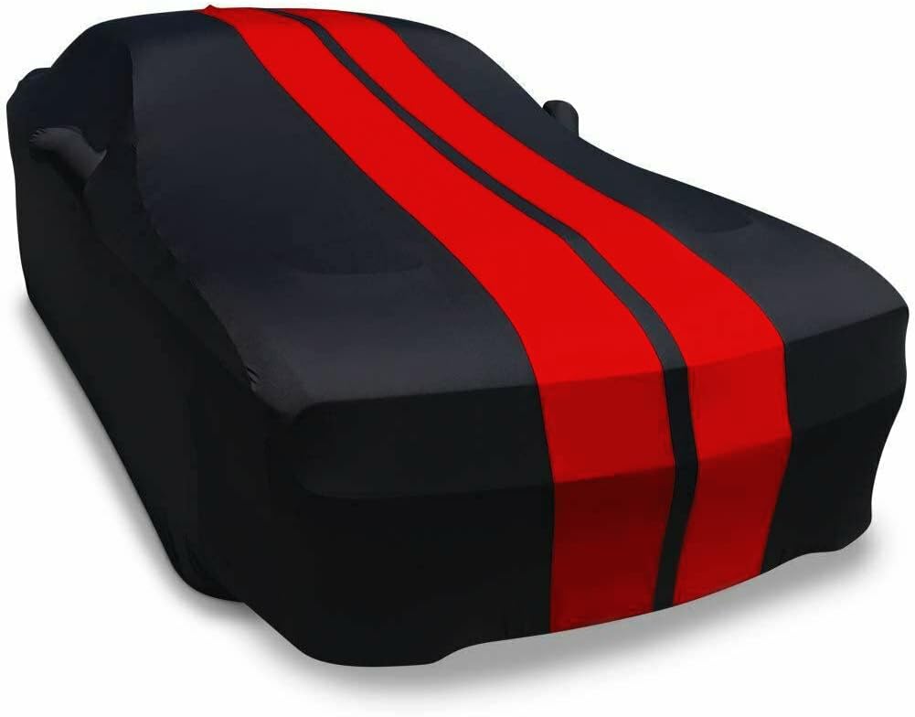 Black with Red Stripes Stretch Satin Car Cover R673