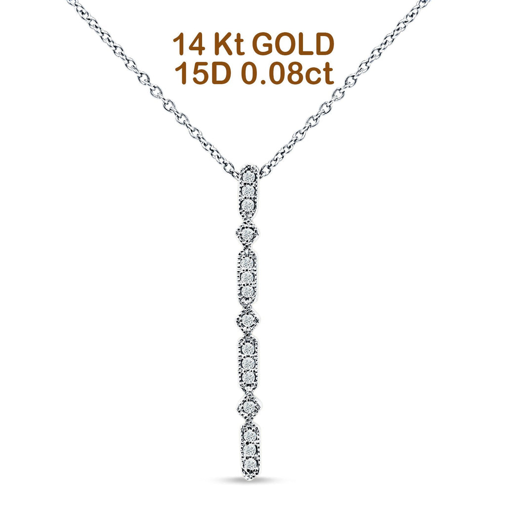 14K White Gold Diamond Drop Bar Pendant Necklace 18" H121271