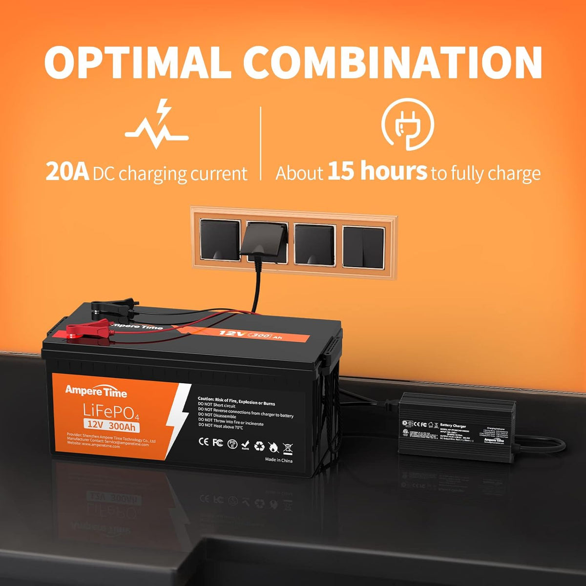 12V 300Ah LiFePO4 Battery with 20A Charger E564