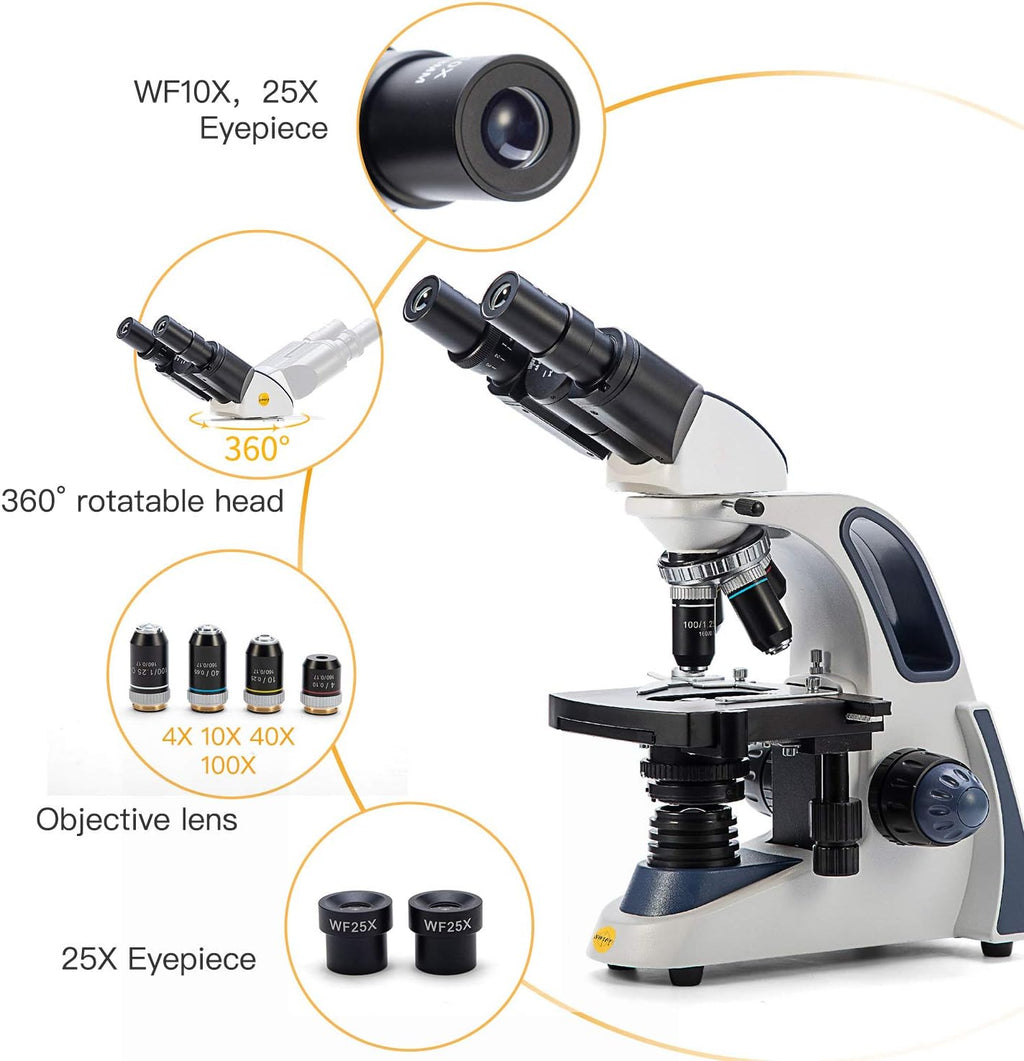 40X-2500X Binocular Compound Microscope with Wide-Field 10X and 25X Eyepieces G172092