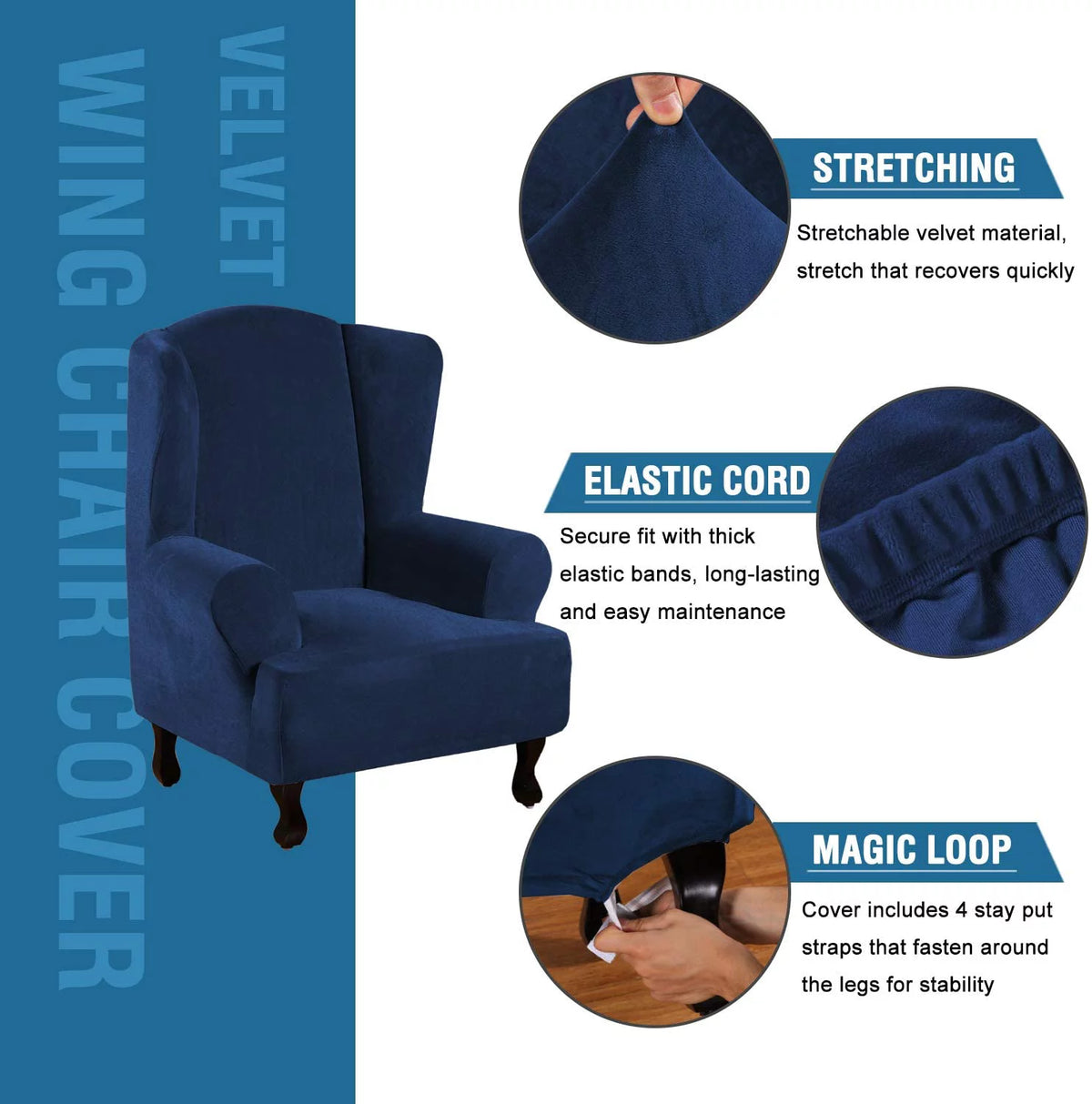 Super Stretch Velvet Slip Resistant Wingback Chair Slipcover W549
