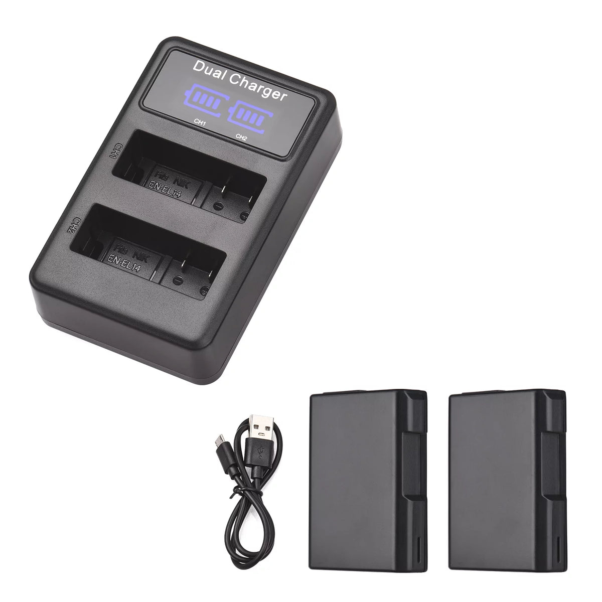 2pcs 7.4V 1500mAh Battery + 1pc Dual Channel Battery USB Port Screen Display P552689