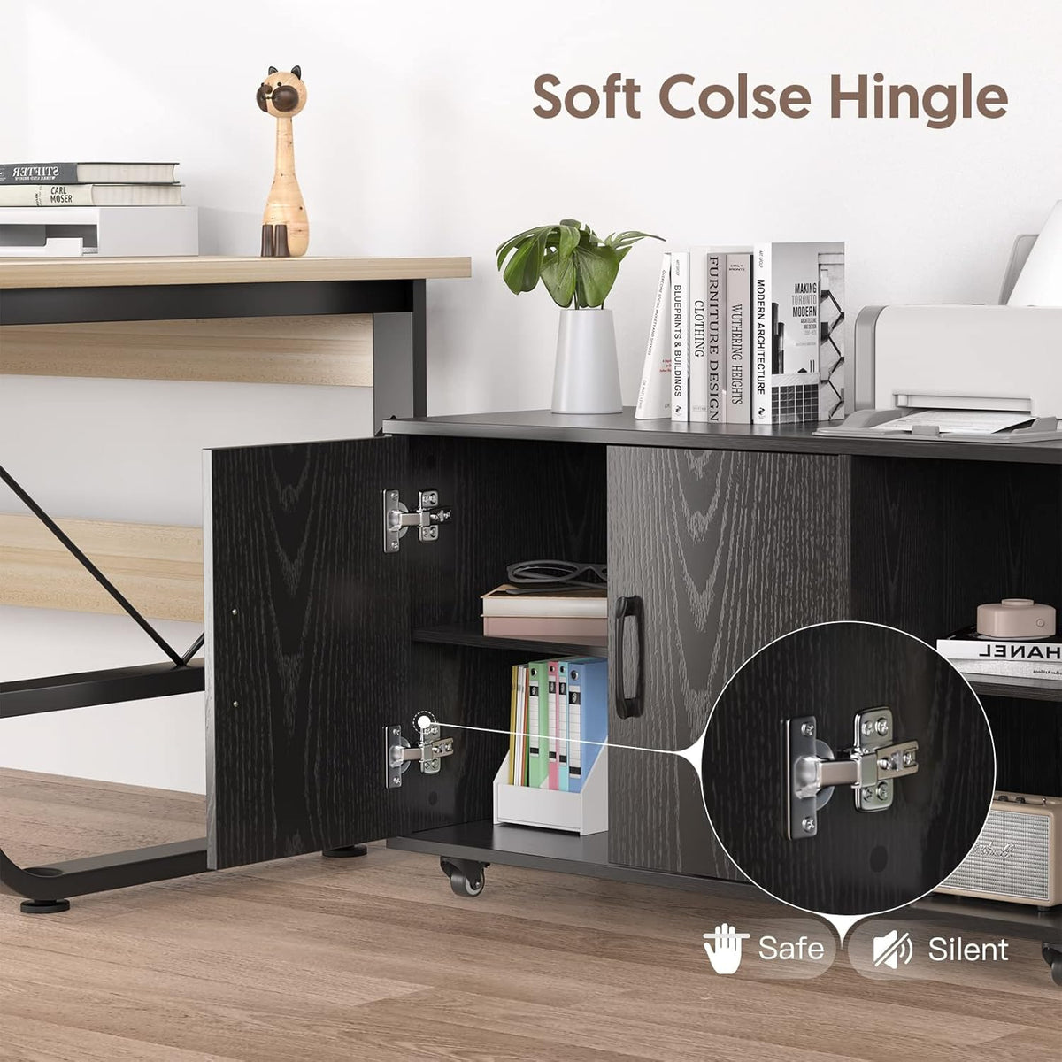 Black Rolling File Cabinet with Storage Z4419