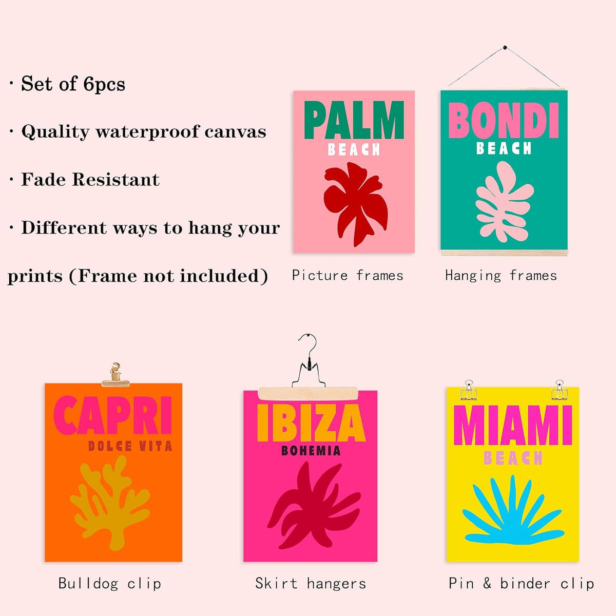 Preppy Posters for Dorm Decor, Colorful Preppy Wall Art Travel Prints, Pink Pastels College Maximalist Decor (8"x10", unframed) L730094