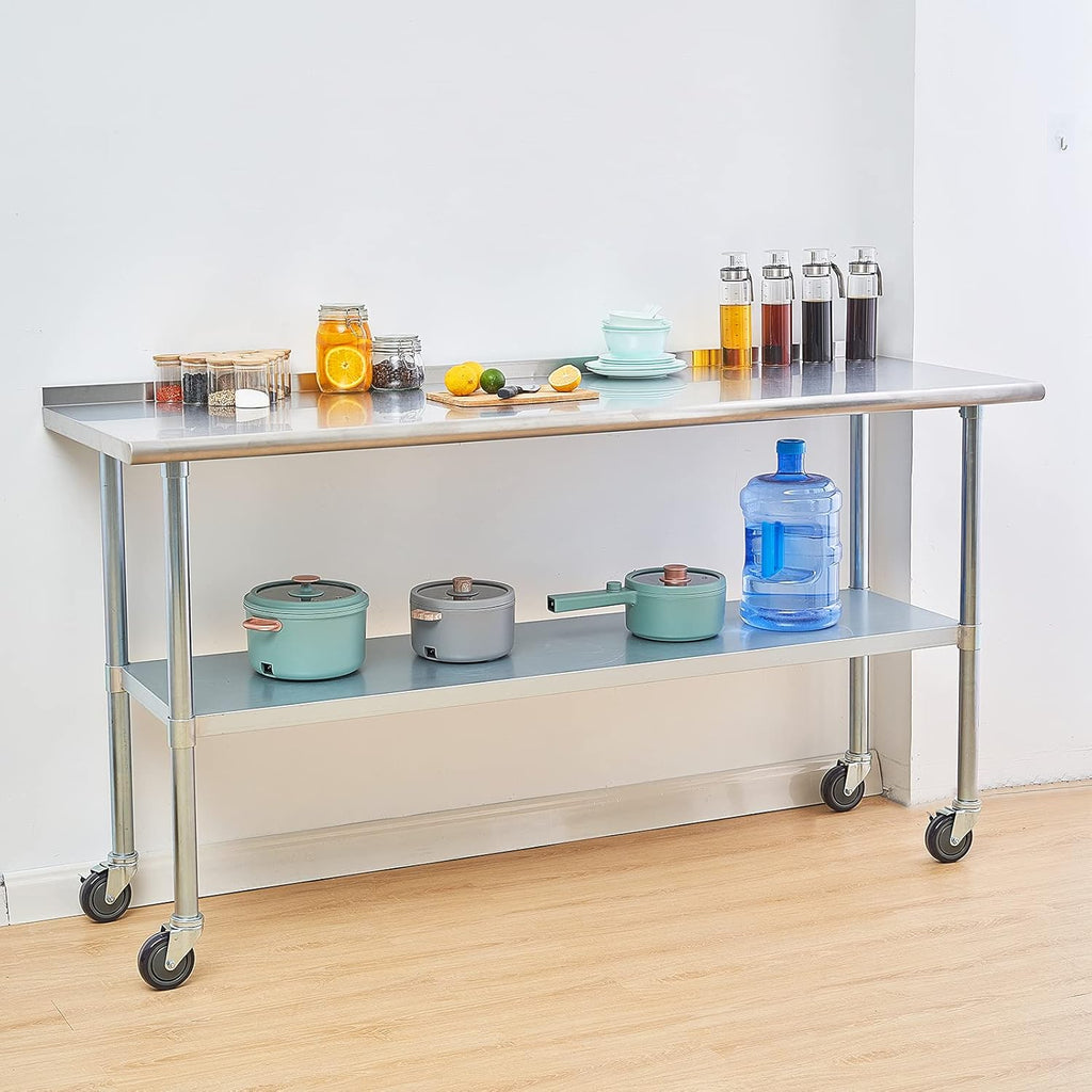 Stainless Steel Metal Work Table with Backsplash, 24 x 60 Inches M9420