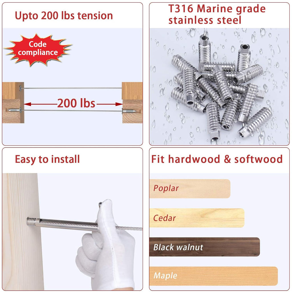 20Pack 3/16 Invisible Cable Railing Kit T316 Stainless Steel 10 Cable Line G58212