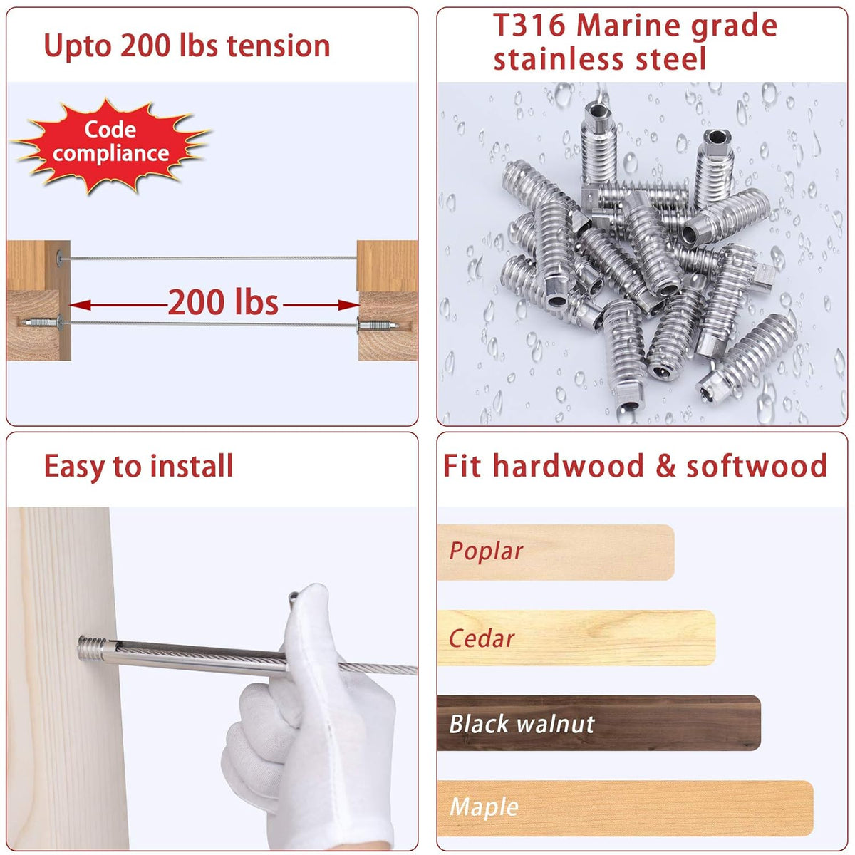 20Pack 3/16 Invisible Cable Railing Kit T316 Stainless Steel 10 Cable Line G58212