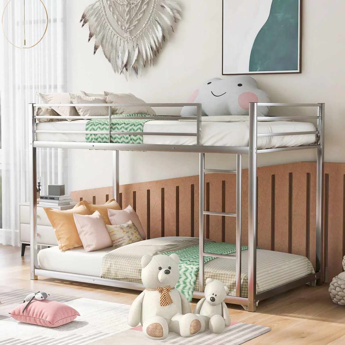Black Full over Full Metal Bunk Bed with Ladder and Guardrails M2215