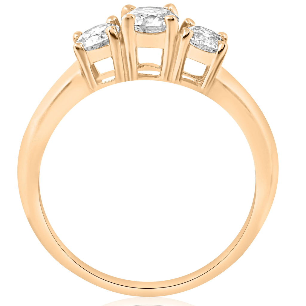 1ct Three Stone Diamond Engagement Ring 14K Yellow Gold C725