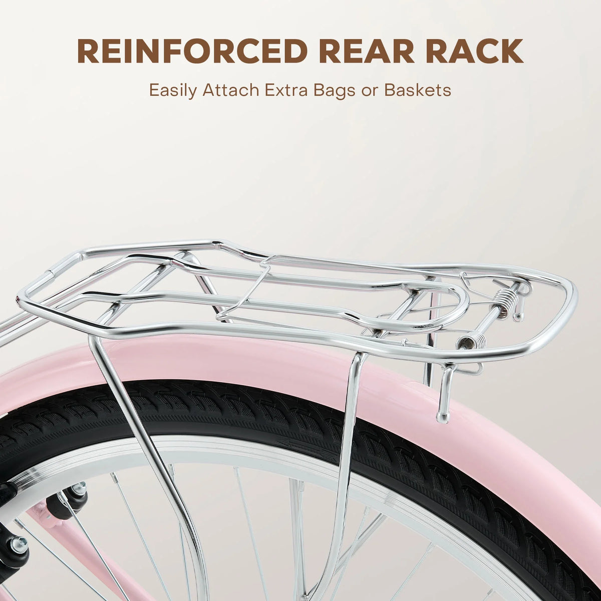 26 Inch Pink Cruiser Bicycle with Basket Rack A591