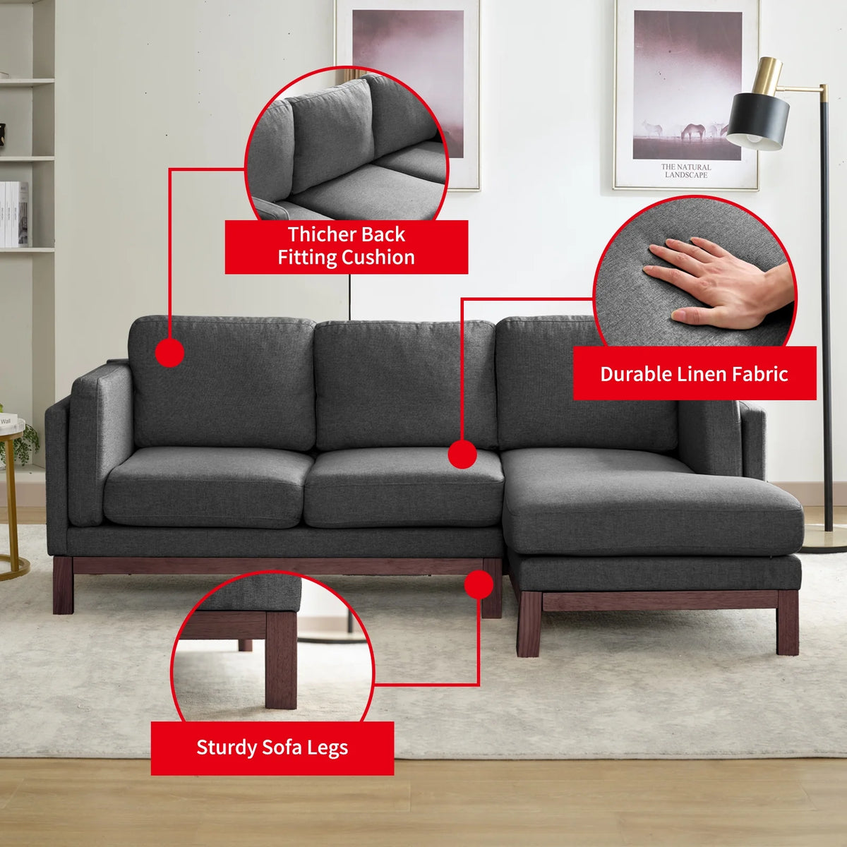 84" L-Shaped Upholstered Sectional Sofa with Chaise Lounge T99602