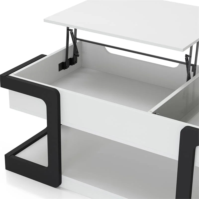 White Wood Lift-Top Storage Coffee Table V769958