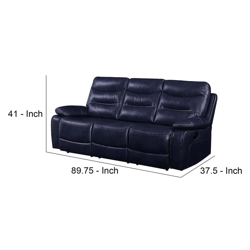 Navy Blue Leatherette Tufted Motion Sofa E6403