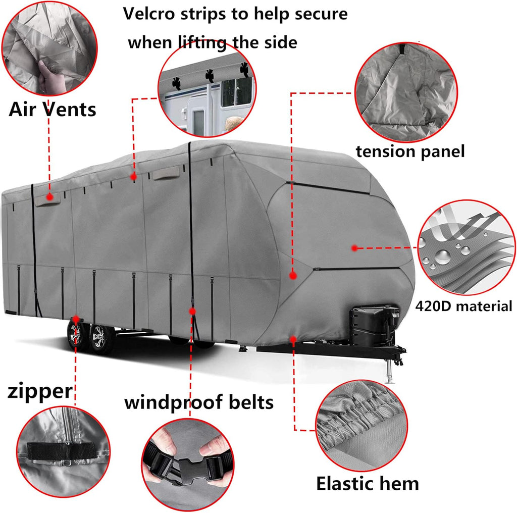 Waterproof Windproof 420D Heavy Duty Polyester Oxford RV Trailer Cover O4964