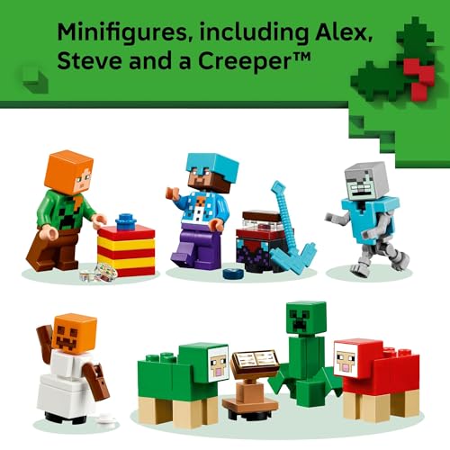 LEGO Minecraft Advent Calendar Building Toy with 24 Buildable Surprises and 8 Minifigures Q4291