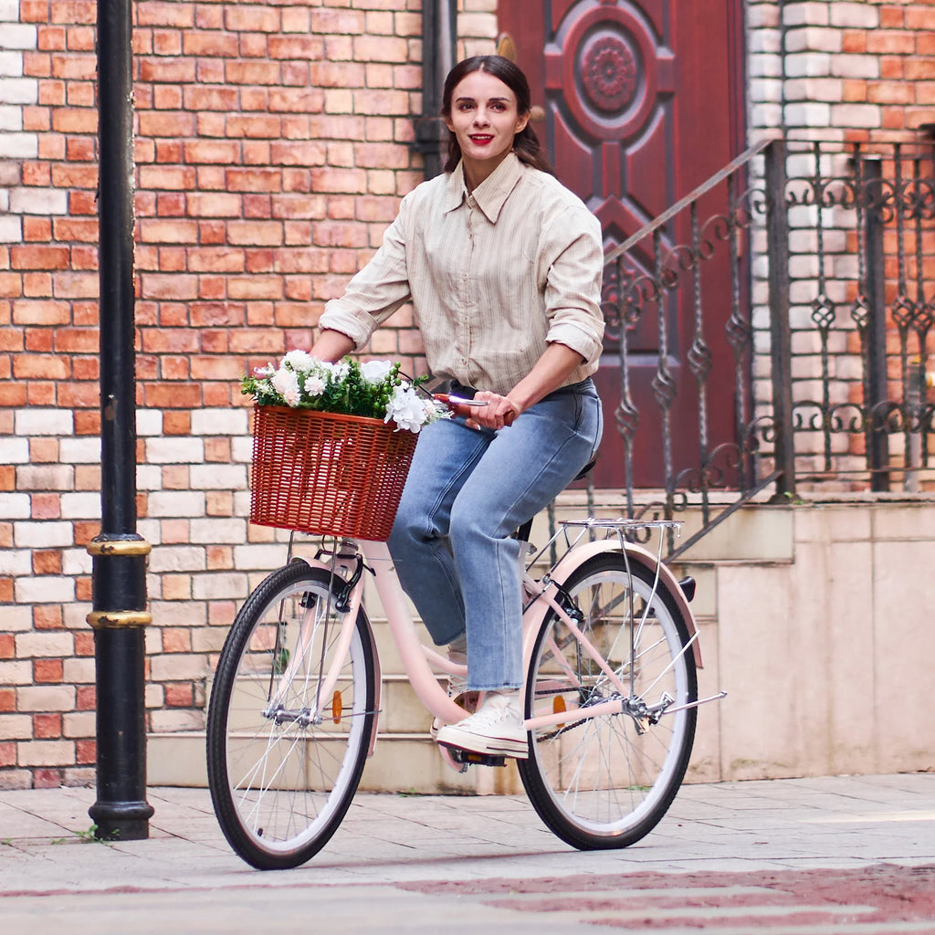 26 Inch Pink Cruiser Bicycle with Basket Rack A591