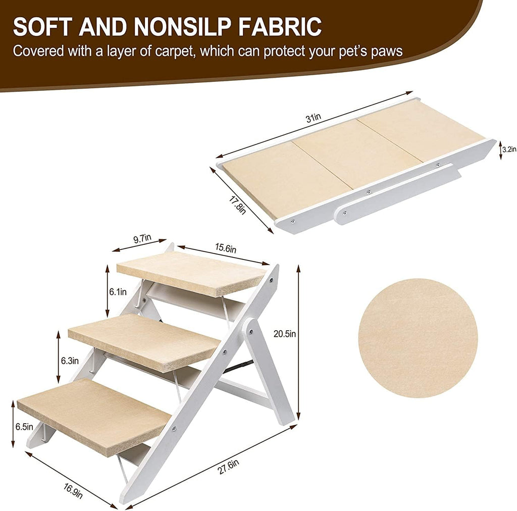 Wooden Foldable 3-Step Dog Stairs for High Beds and Cars O77611
