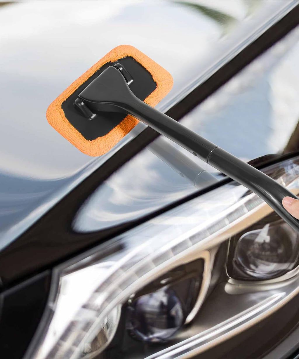 Car Window Cleaner Tool with Extendable Handle and Microfiber Cloth L6227