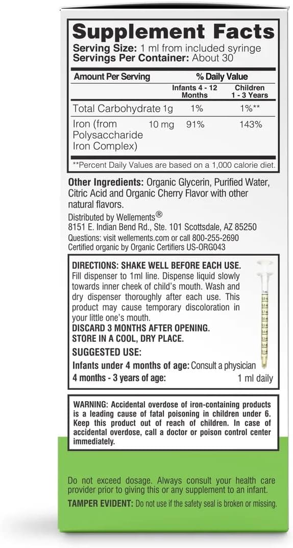 Organic Iron Drops for Babies, Cherry Flavor, 1 Fl Oz C433988