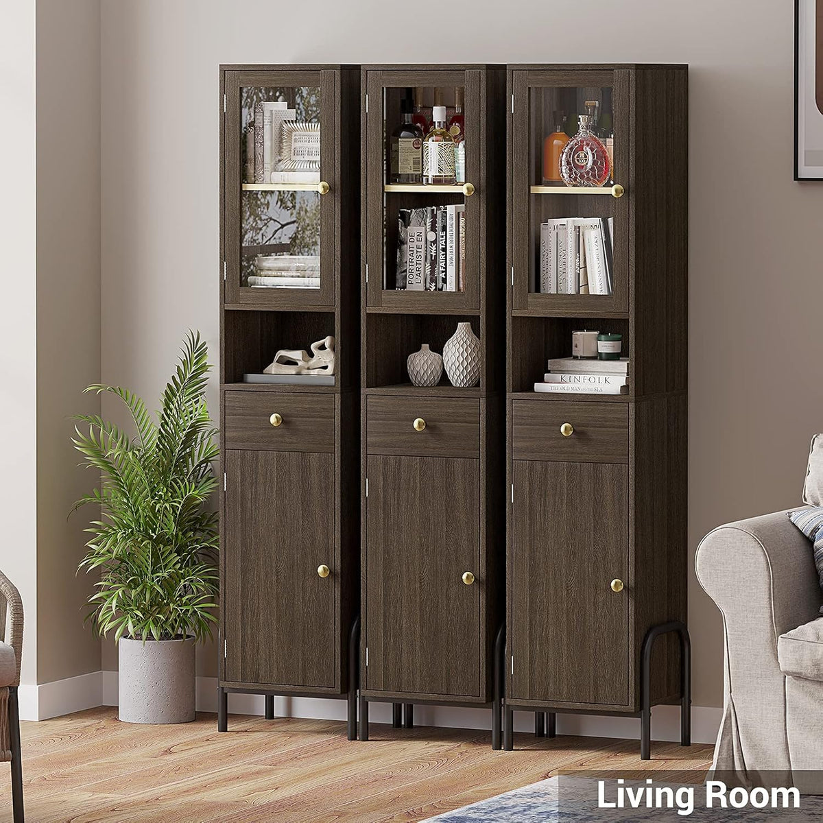 67'' Tall Bathroom Storage Cabinet with Drawer, Glass Door & Shelves L8796