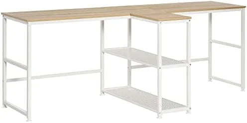 Two Person Computer Desk with 2 Storage Shelves I6988